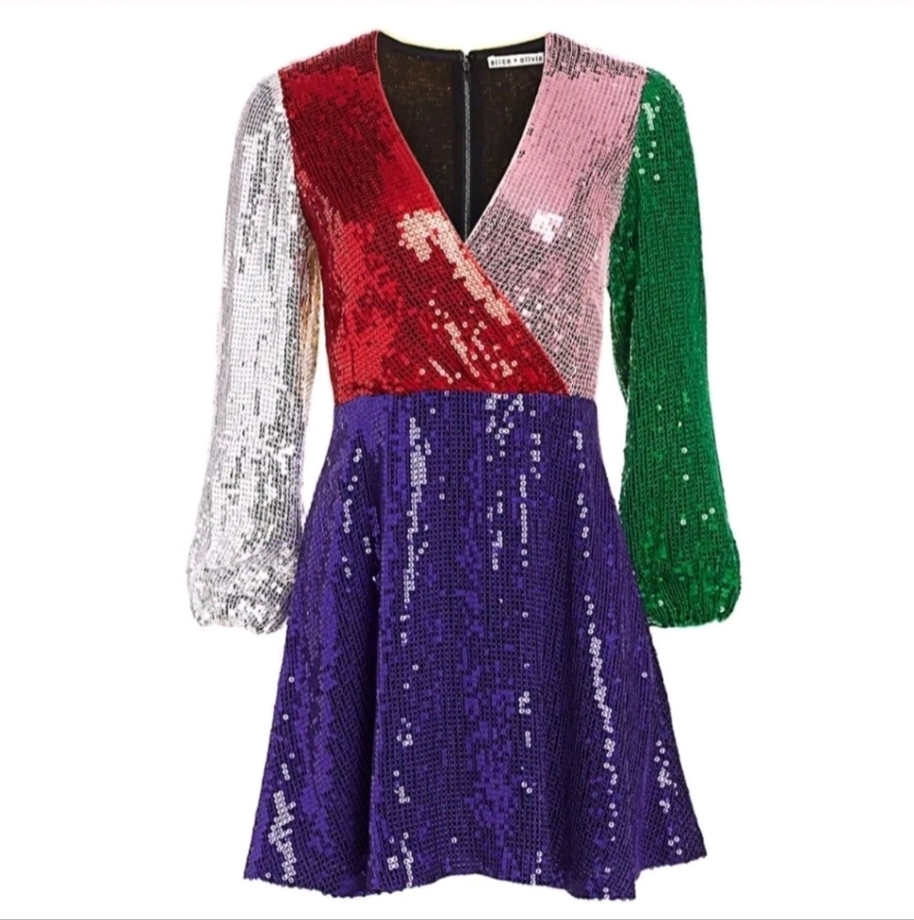 Alice + Olivia Blaze Sequin Color Block Mini Dress Size 6 NWT $ 440 - Picture 14 of 16